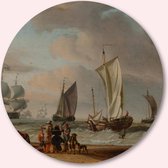 Muurcirkel ⌀ 50 cm - Strandgezicht met boten | Abraham Storck | 1683 - Kunststof Forex - Landschappen - Rond Schilderij - Wandcirkel - Wanddecoratie