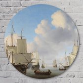 Muurcirkel ⌀ 70 cm - Hollandse schepen op een kalme zee - Willem van de Velde (II) - ca. 1665 - Aluminium Dibond - Voertuigen - Rond Schilderij - Wandcirkel - Wanddecoratie