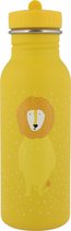 Gele drinkfles met een illustratie van een leeuw met een manen en witte stippen.