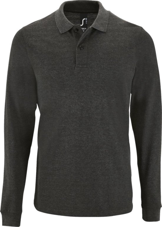 Polo piqué à manches longues parfait pour homme SOLS (Charbon de bois chiné)