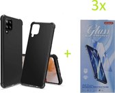 Samsung Galaxy A42 - Anti Shock Silicone Bumper Hoesje - Zwart + 3X Tempered Glass Screenprotector