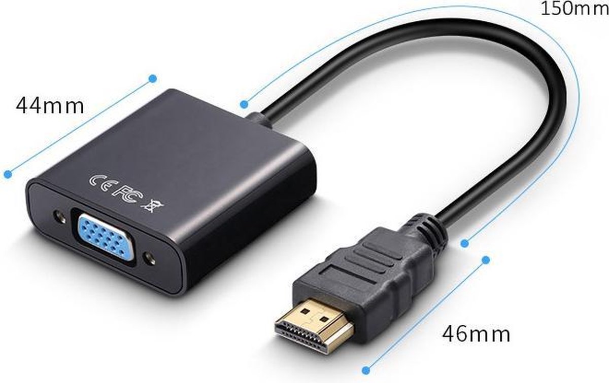 HDMI naar VGA Adapter Kabel - 25 cm - 1080p Full HD - Zwart | bol.com