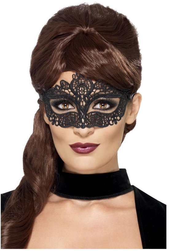Smiffys Kanten oogmasker - Zwart masker voor Halloween & Carnaval