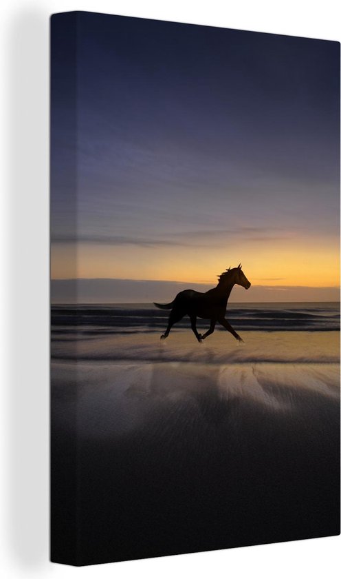 Canvas Schilderij Paarden - Strand - Zonsondergang - 40x60 cm - Wanddecoratie