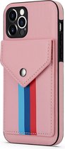 iPhone 12 Mini Kunstleer Back Cover Hoesje - Silliconen - Pasjeshouder - Leer - Apple iPhone 12 Mini - Roze
