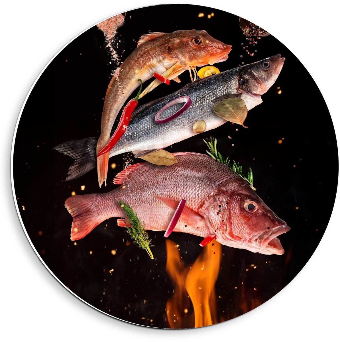 KuijsFotoprint - Schilderij - Vissen Met Specerijen De Bbq - Zwart, Roze En Grijs - 40 X 4
