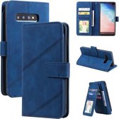 Voor Samsung Galaxy S10+ Skin Feel Business Horizontale Flip PU Lederen Case met Houder & Multi-Card Slots & Portemonnee & Lanyard & Fotolijst (Blauw)