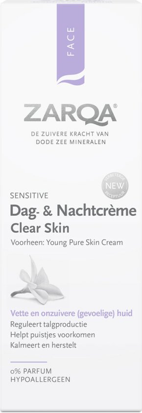 Foto: Zarqa dag en nachtcr me clear skin reguleert talgproductie 75 ml