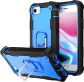 PC + rubberen 3-lagen schokbestendige beschermhoes met roterende houder voor iPhone SE 2020/8/7 (zwart + blauw)