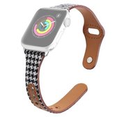 Geruite lederen vervangende band horlogeband voor Apple Watch Series 6 & SE & 5 & 4 44 mm / 3 & 2 & 1 42 mm (zwart wit Houndstooth)