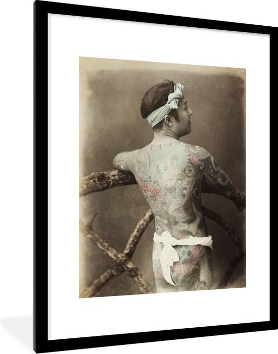 Fotolijst incl. Poster - Samurai - Tattoo - Vintage - Japan - 60x80 cm - Posterlijst