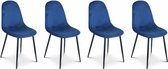 Alice's Garden Eetkamerstoel Bombay - set van 4 - velours zitting - metalen poten – Blauw