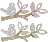 Kapstok DKD Home Decor Groen Roze Hout MDF Vogels (2 pcs) (28.5 x 14 x 5 cm)