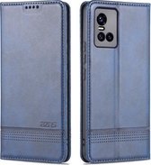 Voor vivo S10 AZNS Magnetische Kalf Textuur Horizontale Flip Leather Case met Kaartsleuven & Houder & Portemonnee (Donkerblauw)