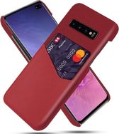 Voor Samsung Galaxy S10+ Doek Textuur PC + PU lederen achterkant Schokbestendig hoesje met kaartsleuf (rood)