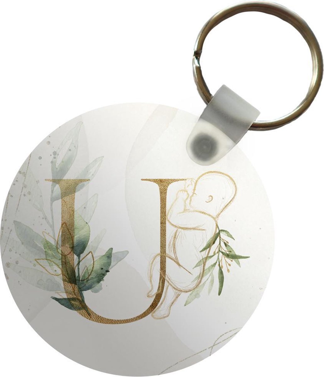 Sleutelhanger - Letters - U - Baby - Waterverf - Geboorte - Plastic - Rond - Uitdeelcadeautjes