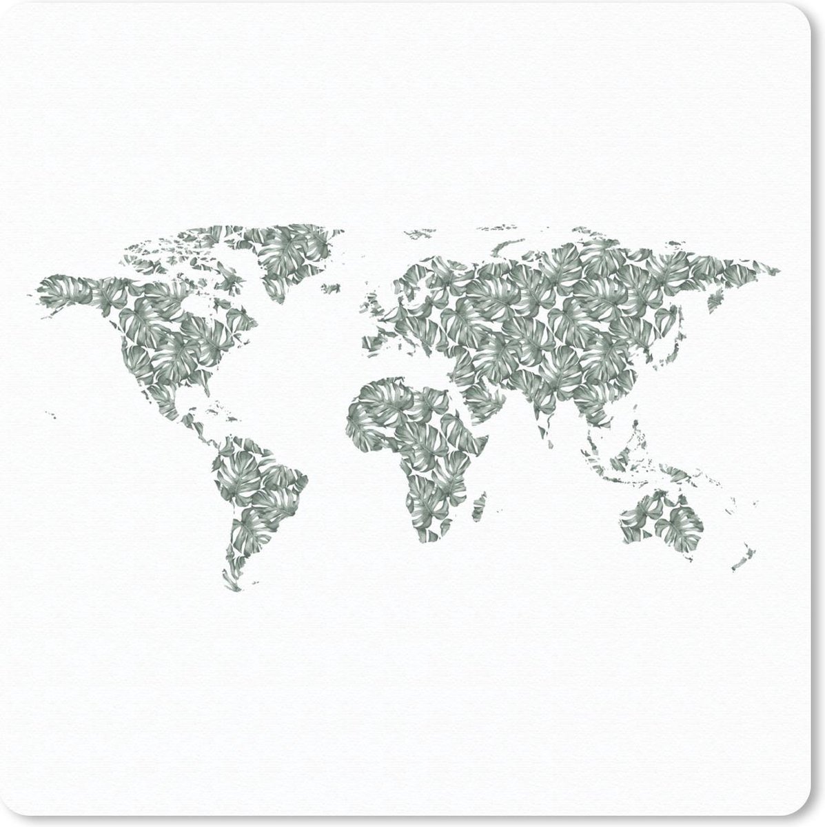 Muismat 30x30 cm - Mousepad Wereldkaart - Bladeren - Wit - Muismatten