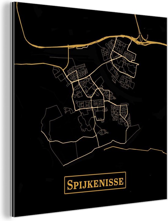 Décoration murale Métal - Peinture Aluminium Industriel - Carte - Spijkenisse - Or - Zwart - 20x20 cm - Dibond - Photo sur aluminium - Décoration murale industrielle - Pour le salon/chambre