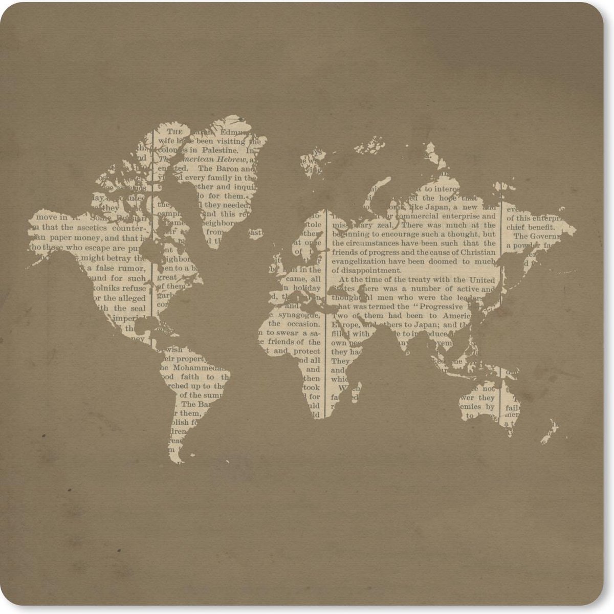 Muismat 20x20 cm - Mousepad Wereldkaart - Oud - Krant - Muismatten