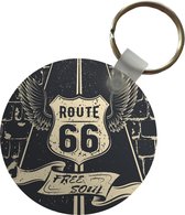 Sleutelhanger - Route 66 - Vintage - Zwart - Wit - Plastic - Rond - Uitdeelcadeautjes