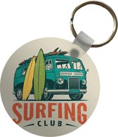 Sleutelhanger - Surfen - Vintage - Zomer - Plastic - Rond - Uitdeelcadeautjes