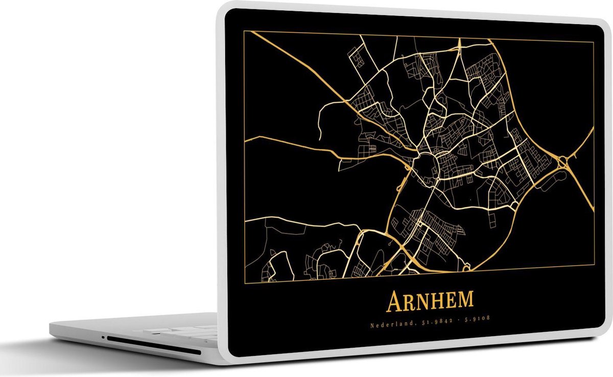Laptop sticker - 15.6 inch - Kaart - Arnhem - Zwart - Goud - 36x27,5cm - Laptopstickers - Laptop skin - Cover