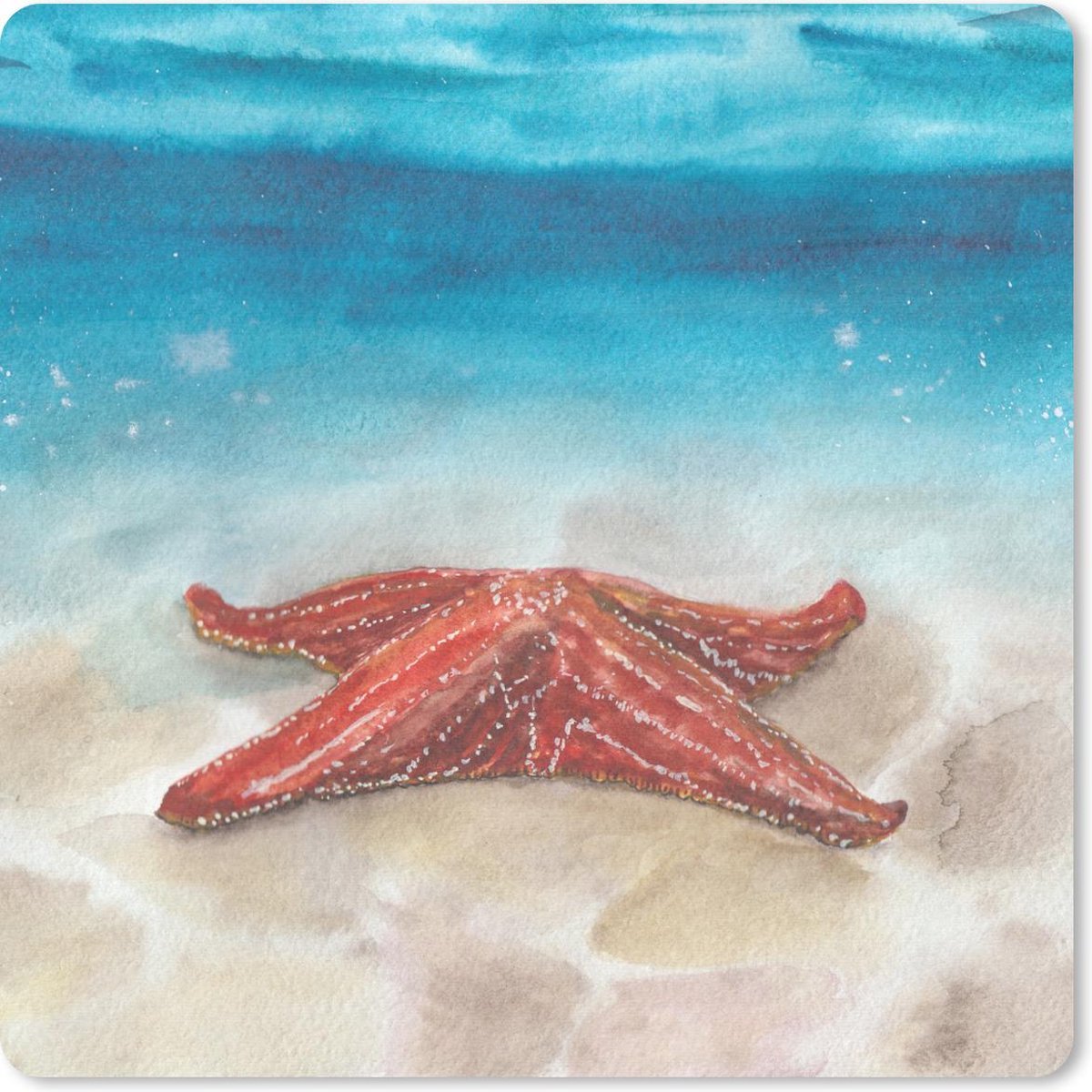 Muismat 20x20 cm - Mousepad Zeester - Waterverf - Zee - Muismatten