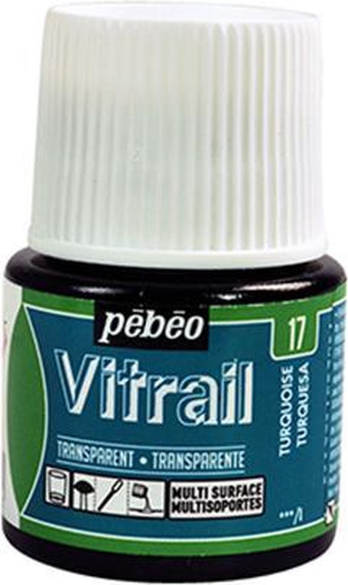 Glasverf - Transparan Glanzend - Pebeo Vitrail Transparant - 17 turquoise - 45 ml