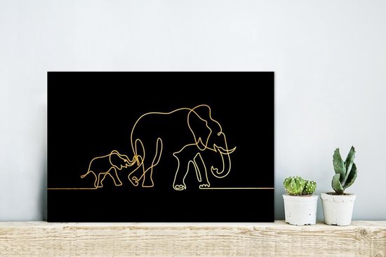 Décoration murale Métal - Aluminium - Éléphant - Or - Zwart - Minimalisme - 30x20 cm