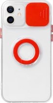 Sliding Camera Cover Design TPU-beschermhoes met ringhouder voor iPhone 13 mini (rood)