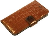 Made-NL vier pasjes (iPhone 11) book case robuuste Lak Zwart Taupe krokodillenprint leer schijfmagneet