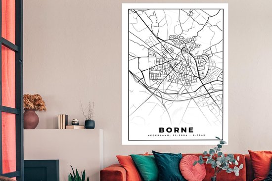 Poster Carte - Borne - Zwart - Wit - 120x180 cm XXL