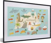 Wereldkaart Kinderen - Australië - Kleuren - Schoolplaat - Kinderkamer - 60x40 cm