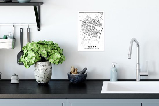 Affiche Carte - Heiloo - Zwart - Wit - 20x30 cm