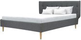 Klassiek bed voor volwassenen - Lichtgrijze stof - Hoofdeinde met noppen en houten poten - inclusief boxspring - L 140 x L 190 cm NAILHEADS