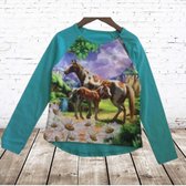 Mint groen shirt met paard en veulen -s&C-98/104-Longsleeves meisjes