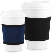 kwmobile Hoesje voor koffiecup - 2x beker mouw - Voor bekers van 200 tot 700 ml - Cup cover in zwart / donkerblauw - Sleeve voor koffie- en theebeker
