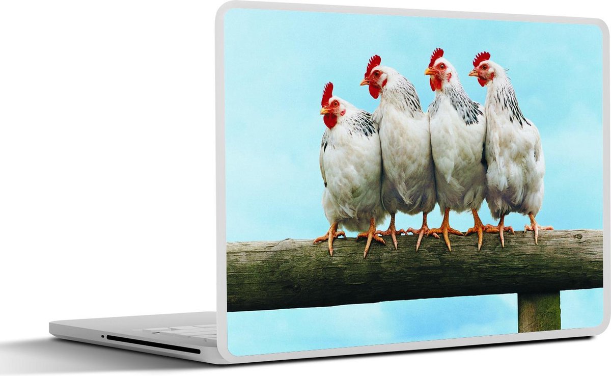 Laptop sticker - 12.3 inch - Vier kippen op een hek - 30x22cm - Laptopstickers - Laptop skin - Cover