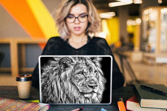 Sticker ordinateur portable - 12,3 pouces - Portrait - Lion - Zwart - Wit