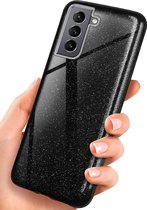 Samsung Galaxy S21 Plus Hoesje Glitters Siliconen TPU Case zwart - BlingBling Cover
