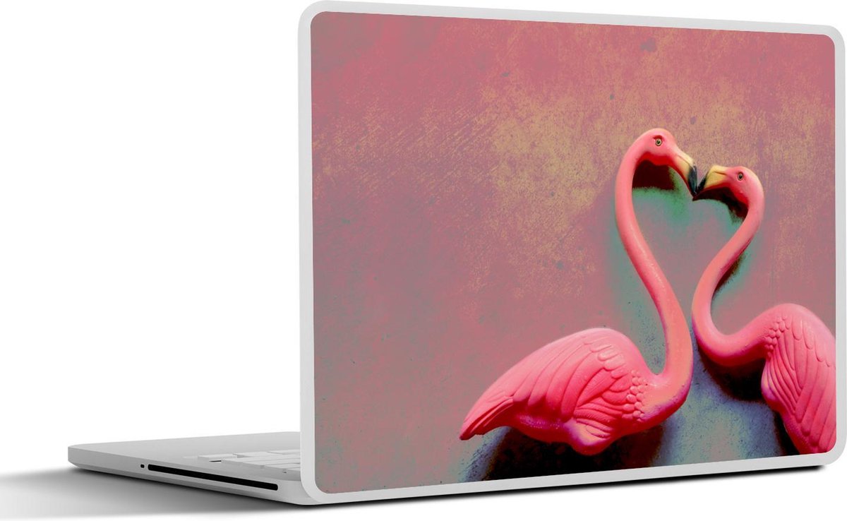 Laptop sticker - 17.3 inch - Twee flamingo's kussen elkaar