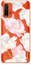 GSM Hoesje Xiaomi Redmi 9T | Poco M3 Back Case TPU Siliconen Hoesje Doorzichtig Mooie Bloemen