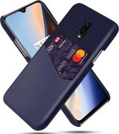 Voor OnePlus 6T Doek Textuur PC + PU lederen achterkant Schokbestendig hoesje met kaartsleuf (blauw)