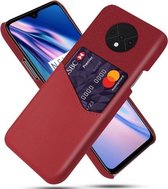 Voor OnePlus 7T Doek Textuur PC + PU lederen achterkant Schokbestendig hoesje met kaartsleuf (rood)