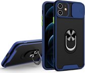 Sliding Camera Cover Design TPU + PC Magnetische schokbestendige hoes met ringhouder voor iPhone 11 (blauw)