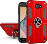 Voor Samsung Galaxy J7 Prime koolstofvezelpatroon pc + TPU-beschermhoes met ringhouder (rood)