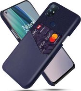 Voor OnePlus Nord N10 5G Doek Textuur PC + PU Lederen Achterkant Schokbestendig Hoesje met Kaartsleuf (Blauw)