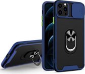 Sliding Camera Cover Design TPU + PC Magnetische schokbestendige hoes met ringhouder voor iPhone 13 Pro Max (blauw)