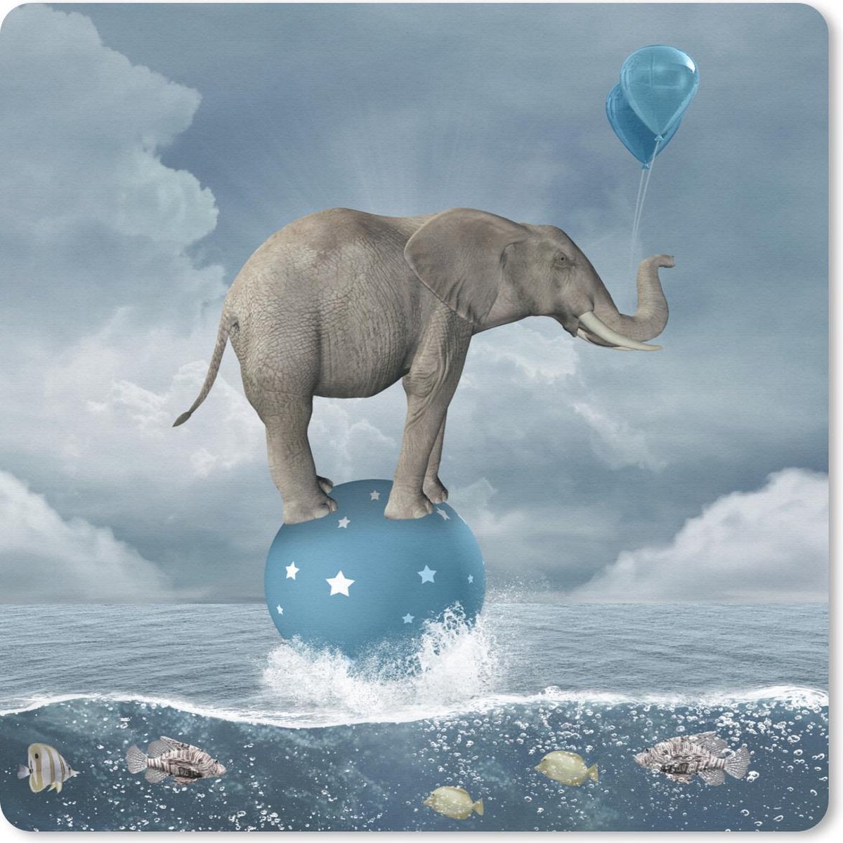 Muismat 30x30 cm - Mousepad Olifant - Ballonnen - Vissen - Zee - Muismatten