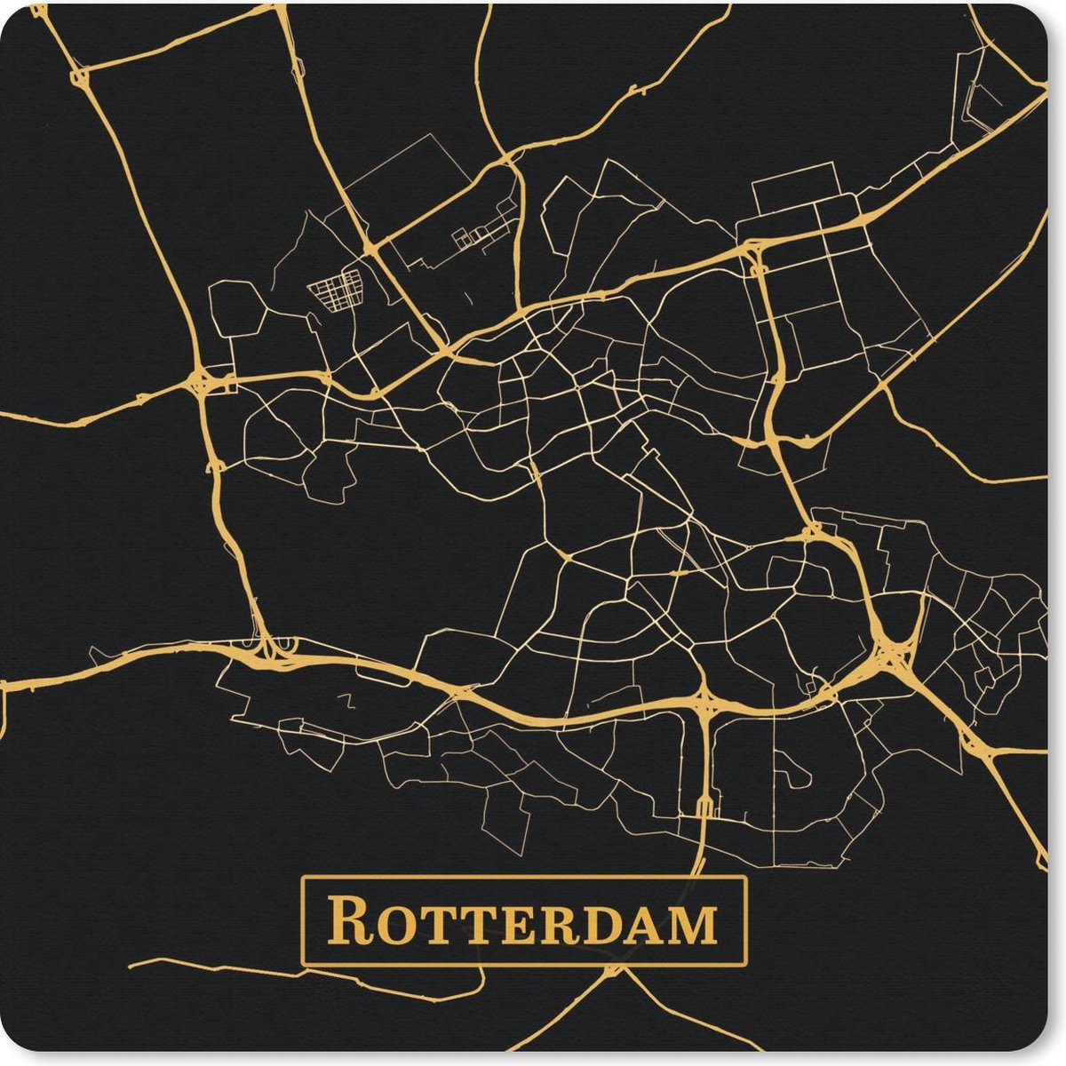 Muismat 20x20 cm - Mousepad Kaart - Rotterdam - Zwart - Goud - Muismatten